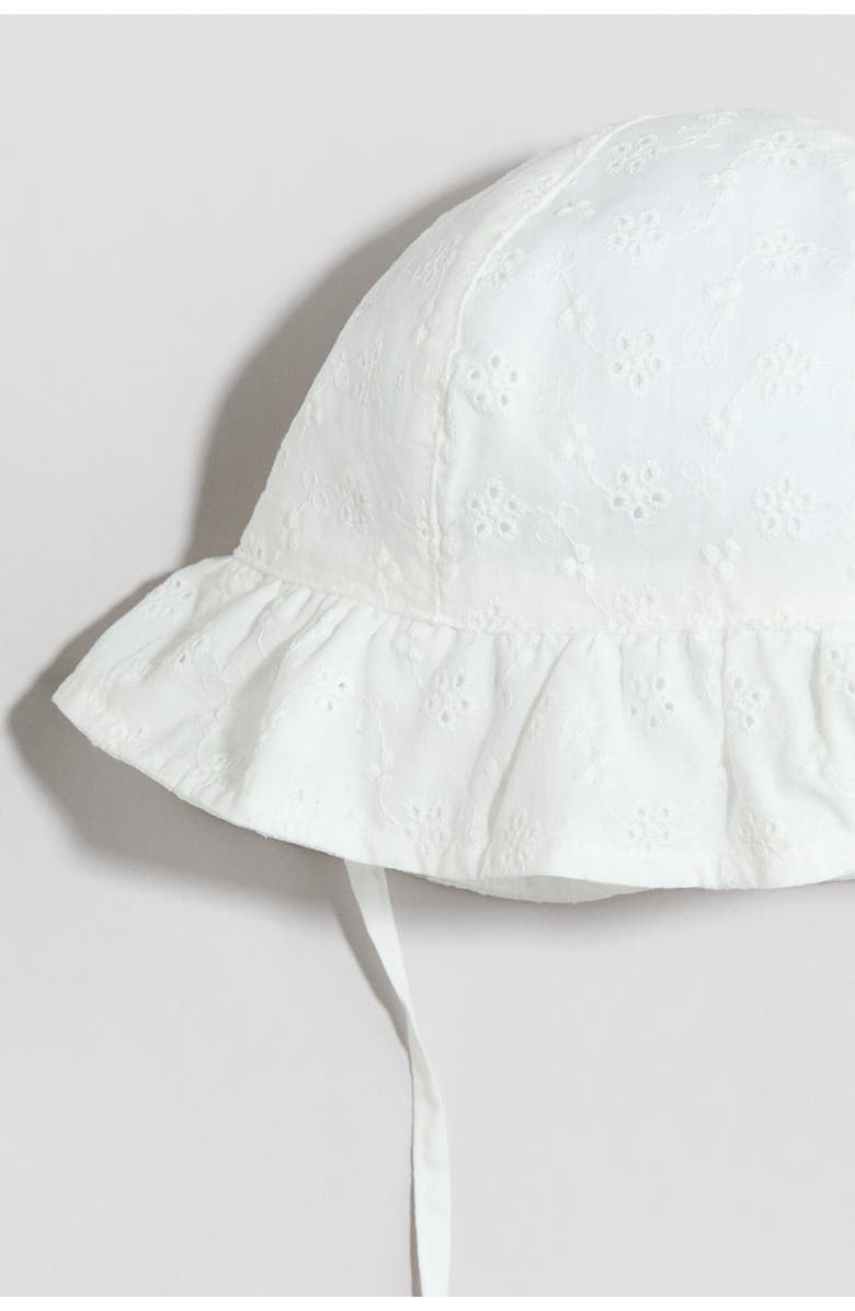 H&M Broderie Anglaise Cotton Sun Hat, Alternate, color, White