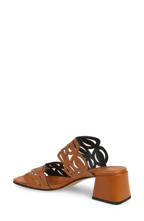 2 Twin Hearts Laser Cutout Slide Sandal In Cognac