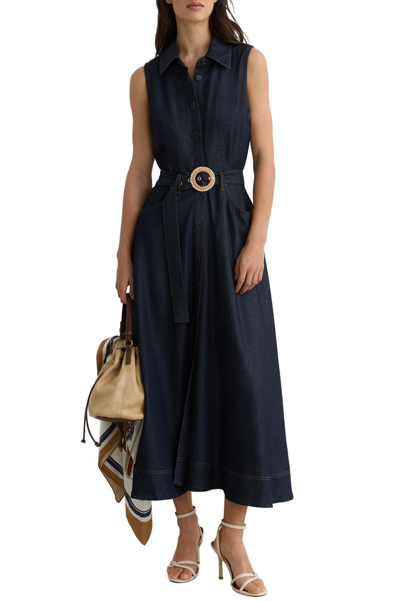 Remi Sleeveless Denim Shirtdress, Main, color, INDIGO BLUE