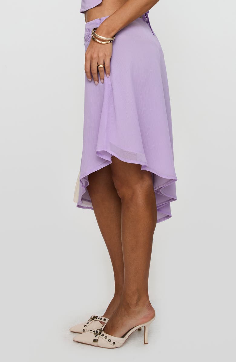 Princess Polly Pappilion Embroidered Asymmetric Chiffon Skirt, Alternate, color, Lilac