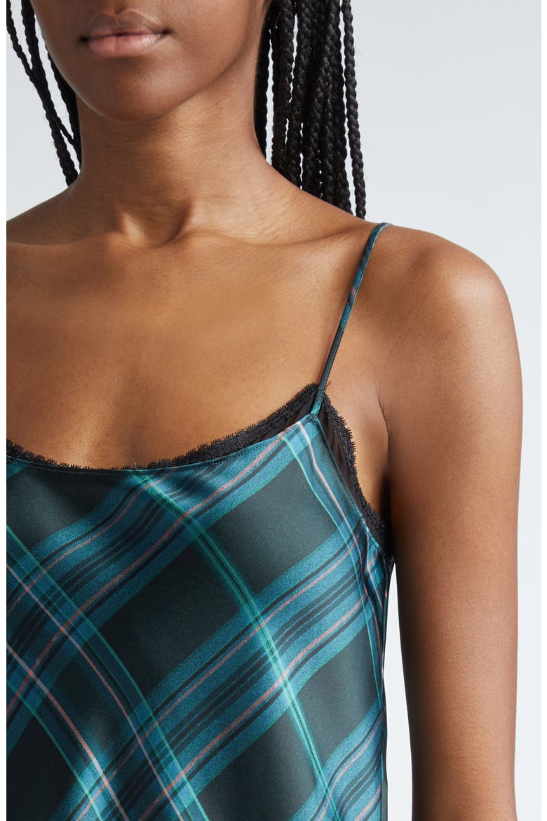 Plaid Satin Midi Slipdress, Alternate, color, JADE ONYX