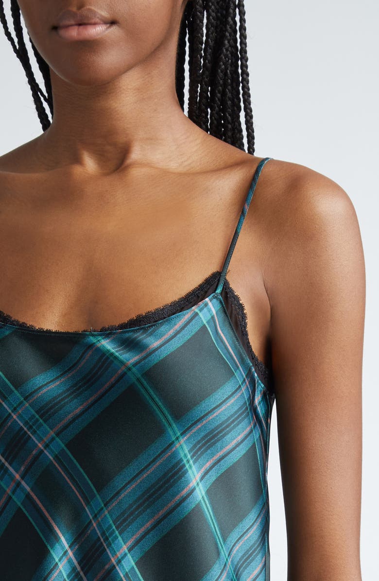 Vince Plaid Satin Midi Slipdress, Alternate, color, Jade Onyx