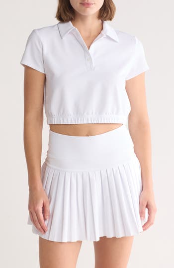 Yogalicious Jane Waffle Crop Polo In White