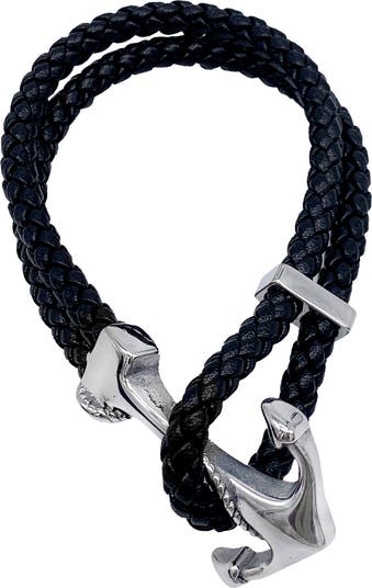 Water Resistant Anchor Braided Leather Bracelet