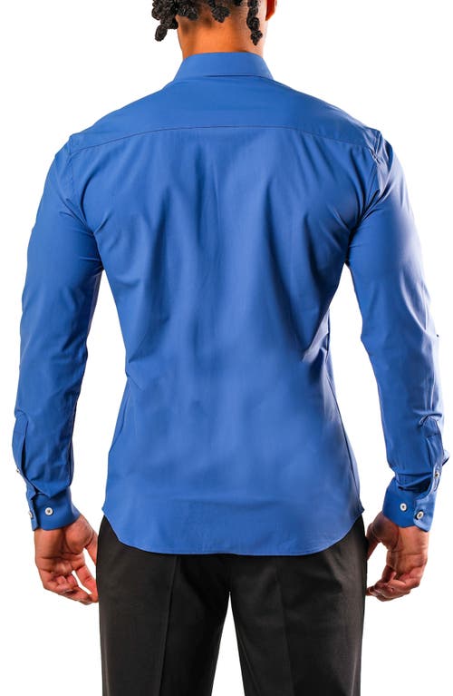 Maceoo Fibonacci Stretcheuroyale Blue Cotton Blend Button-up Shirt In Blue