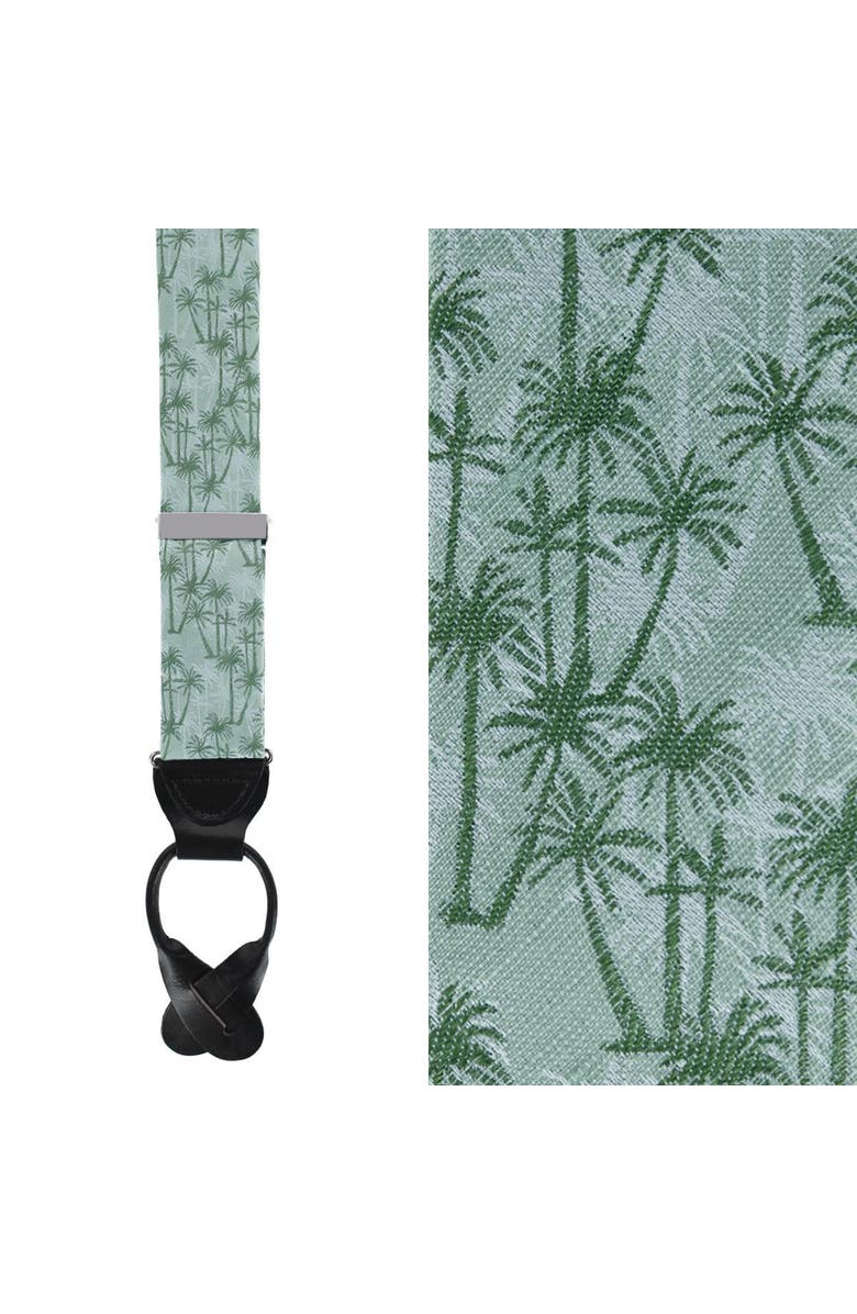 Trafalgar Nohea Palm Tree Linen Blend Novelty Button End Suspenders, Main, color, Green