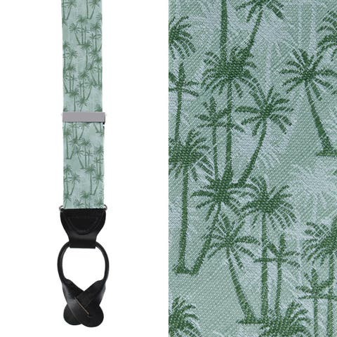 Nohea Palm Tree Linen Blend Novelty Button End Suspenders (Braces)