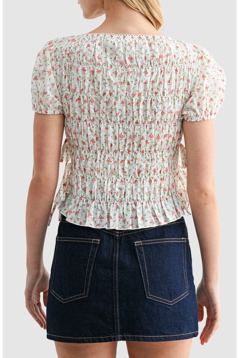Smocked Puff Sleeve Top, Alternate, color, OFF WHITE RED