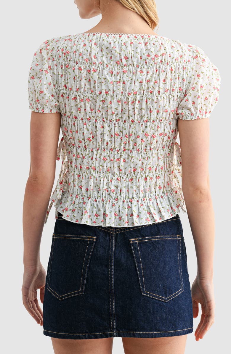 All in Favor Smocked Puff Sleeve Top, Alternate, color, Off White Red