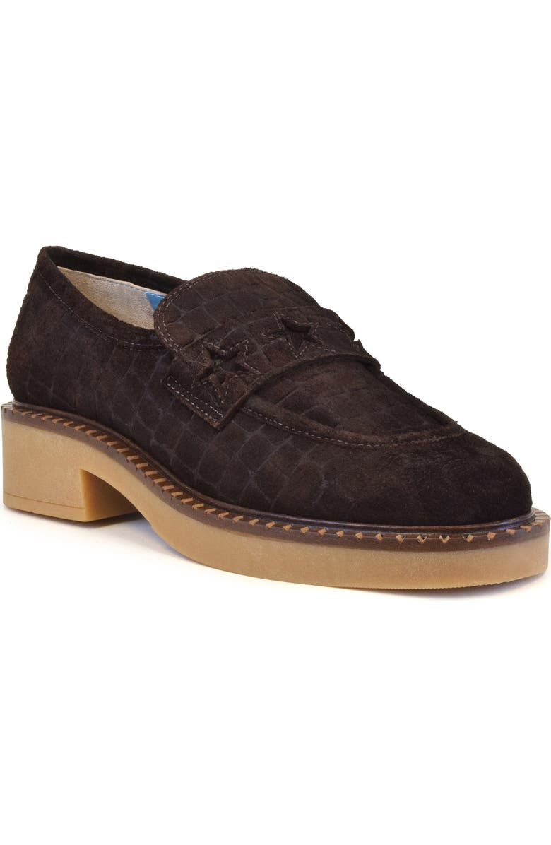 Valentina Rangoni Rina Croc Embossed Suede Penny Loafer, Main, color,