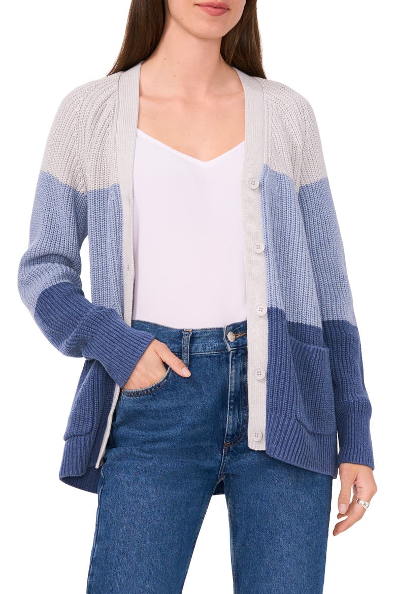 Oversize Colorblock Cardigan, Main, color, MARBLE HEATHER BLUE