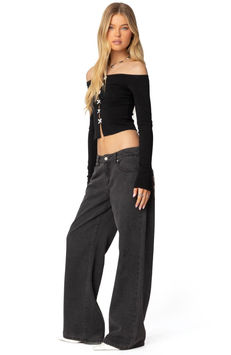 EDIKTED Bow Keyhole Off the Shoulder Top, Alternate, color, Black