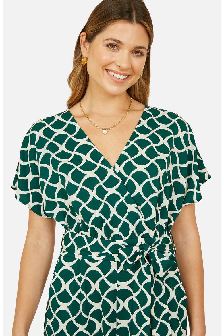 Geometric Print Wrap Jumpsuit, Alternate, color, Green