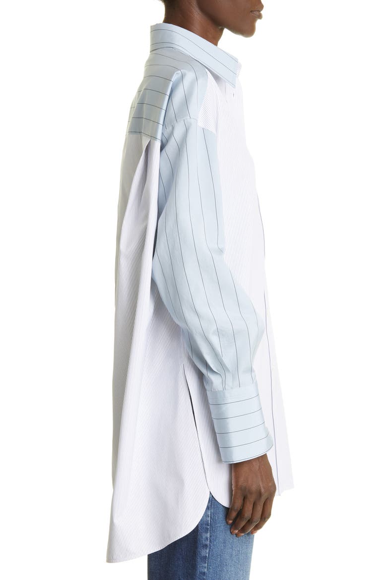 Stripe Oversize High-Low Organic Cotton Button-Up Shirt, Alternate, color, 8519 WHITE/ BLUE
