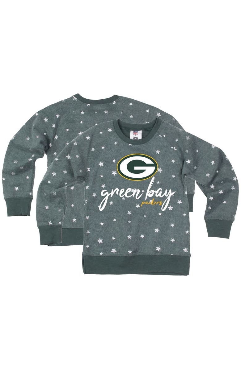Wes & Willy Girls Youth Wes & Willy  Green Green Bay Packers Shimmer Star Reverse Fleece Pullover Sweatshirt, Alternate, color, 