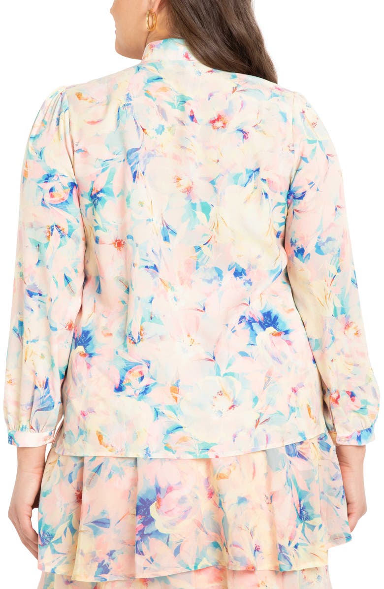 ELOQUII Floral Tie Neck Blouse, Alternate, color, 