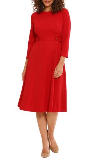 London Times Seamed Midi Dress In Red
