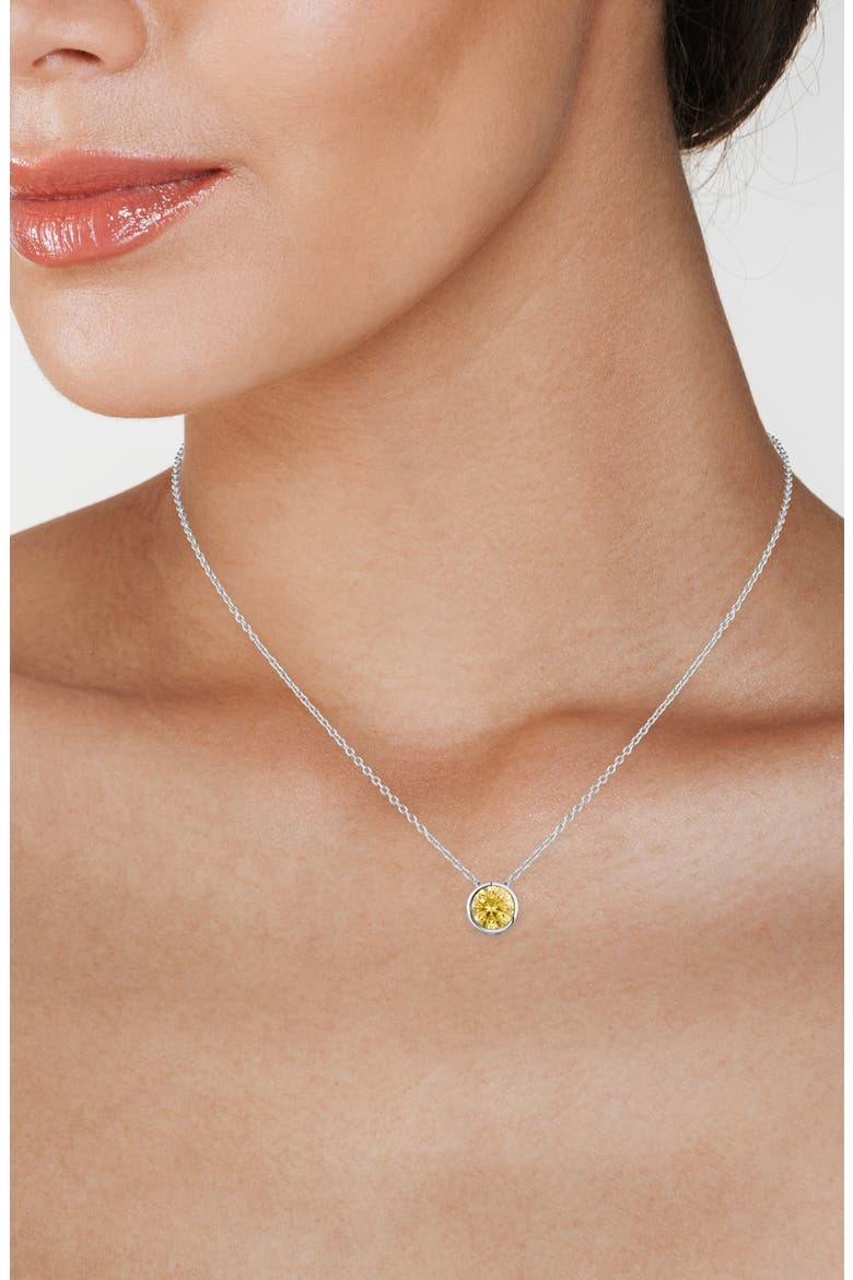 Bezel Birthstone Cubic Zirconia Pendant Necklace, Alternate, color, CITRINE/ SILVER