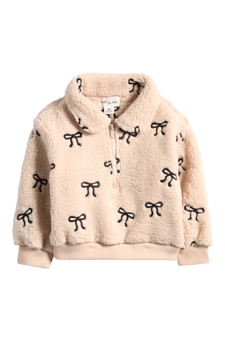 Kids' Bow Detail High Pile Fleece Pullover, Main, color, BEIGE