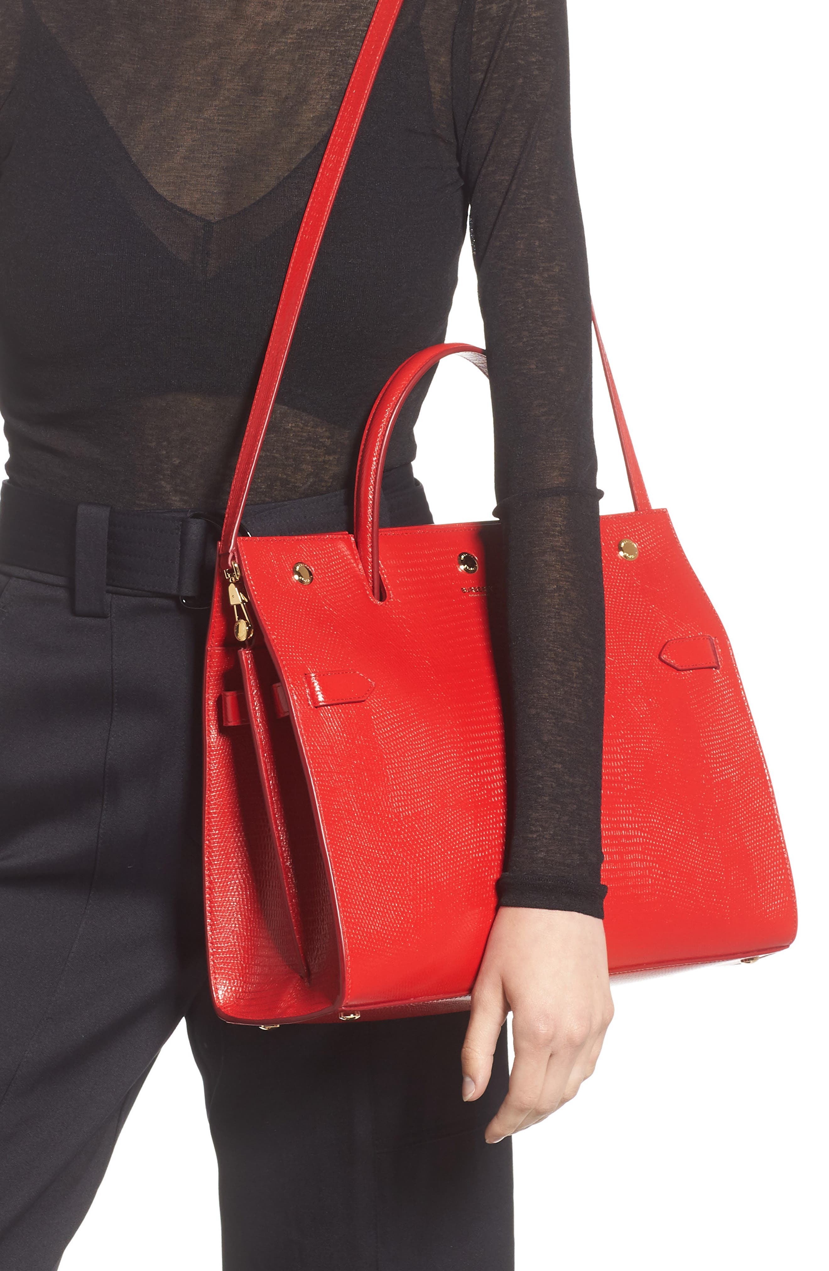 Burberry Medium Title Lizard Embossed Leather Bag, Alternate, color, 