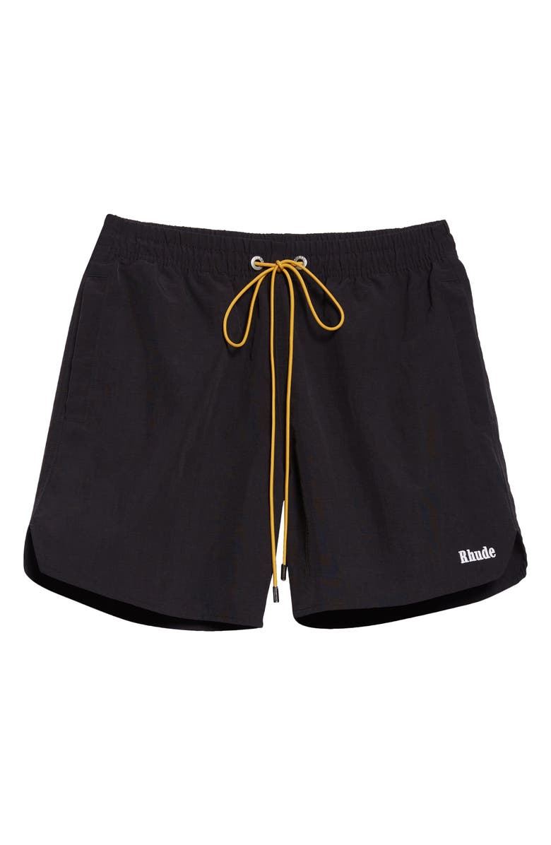 Rhude Classic Logo Nylon Swim Trunks, Main, color, Black/ White