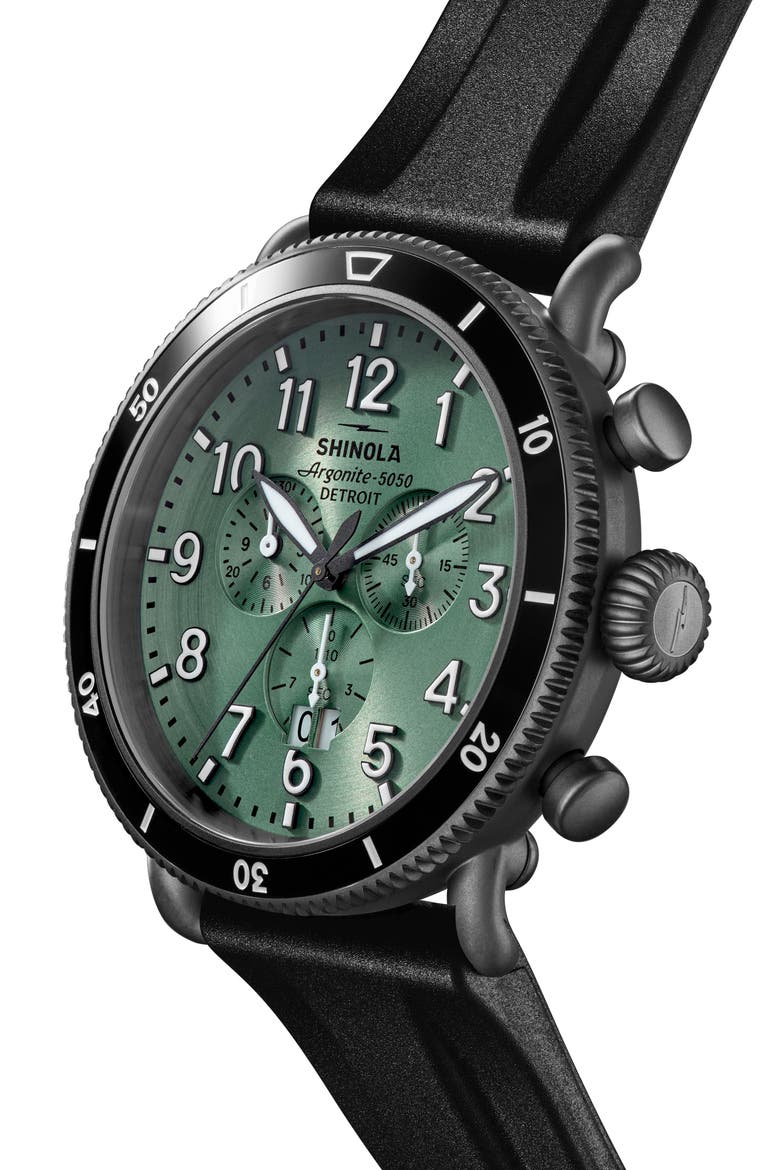 Runwell Sport Chronograph Rubber Strap Watch, 48mm, Alternate, color, CYPRESS GREEN