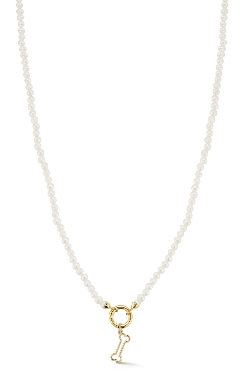 Ember Fine Jewelry 14K Gold Freshwater Pearl Bone Pendant Necklace, Main, color, Gold/Pearl