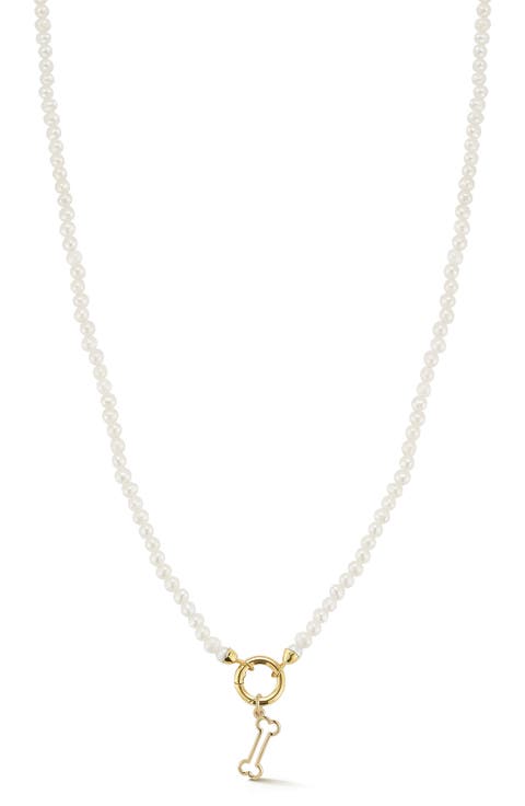 14K Gold Freshwater Pearl Bone Pendant Necklace