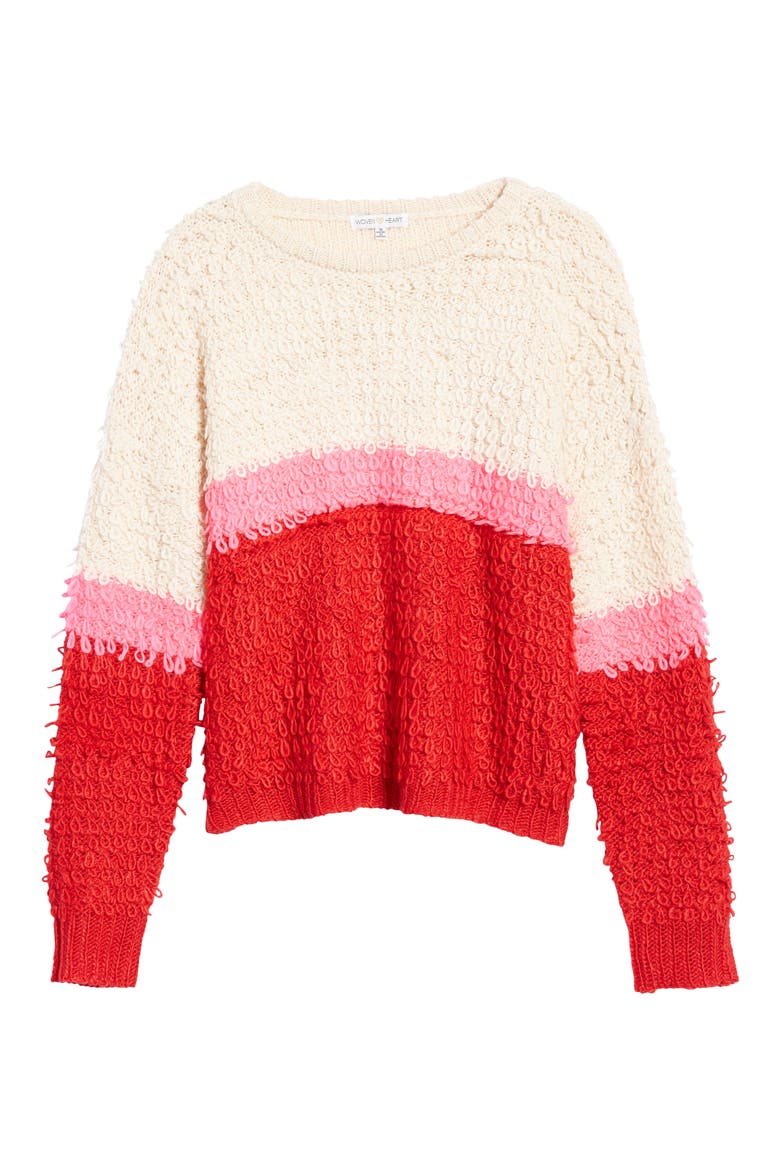 Bold Stripe Sweater, Alternate, color, IVORY/ PINK/ RED