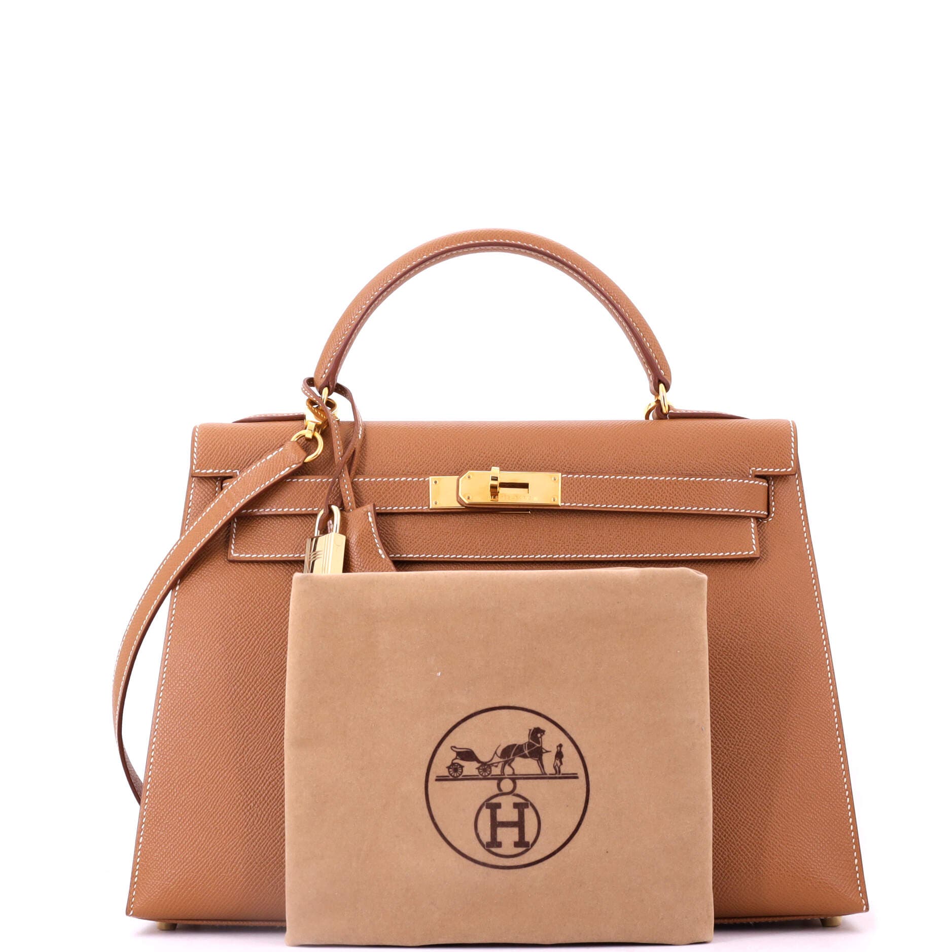 Pre-Owned Hermes Kelly Handbag Brown Courchevel with Gold Hardware 32, Alternate, color, Gold
