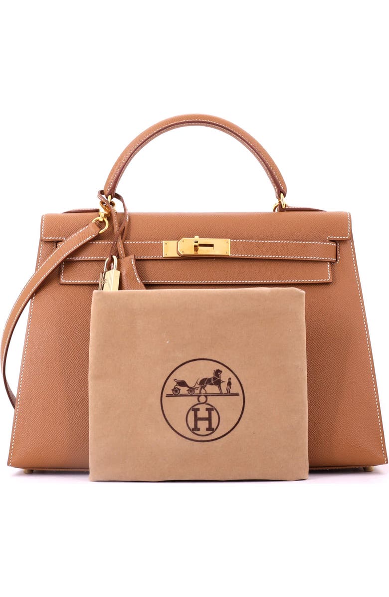 Pre-Owned Hermes Kelly Handbag Brown Courchevel with Gold Hardware 32, Alternate, color, Gold