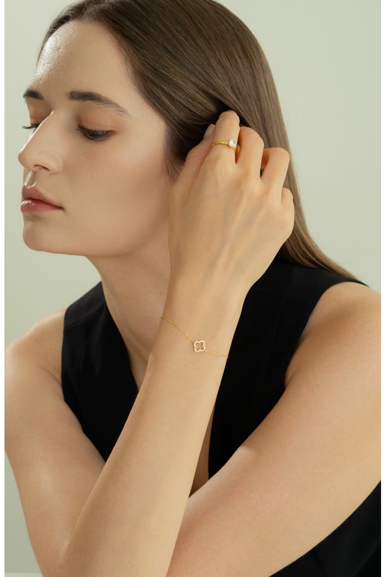 Sterling Silver 18k Gold Plated Aria Clover Necklace, Earring & Bracelet Set, Alternate, color, Gold