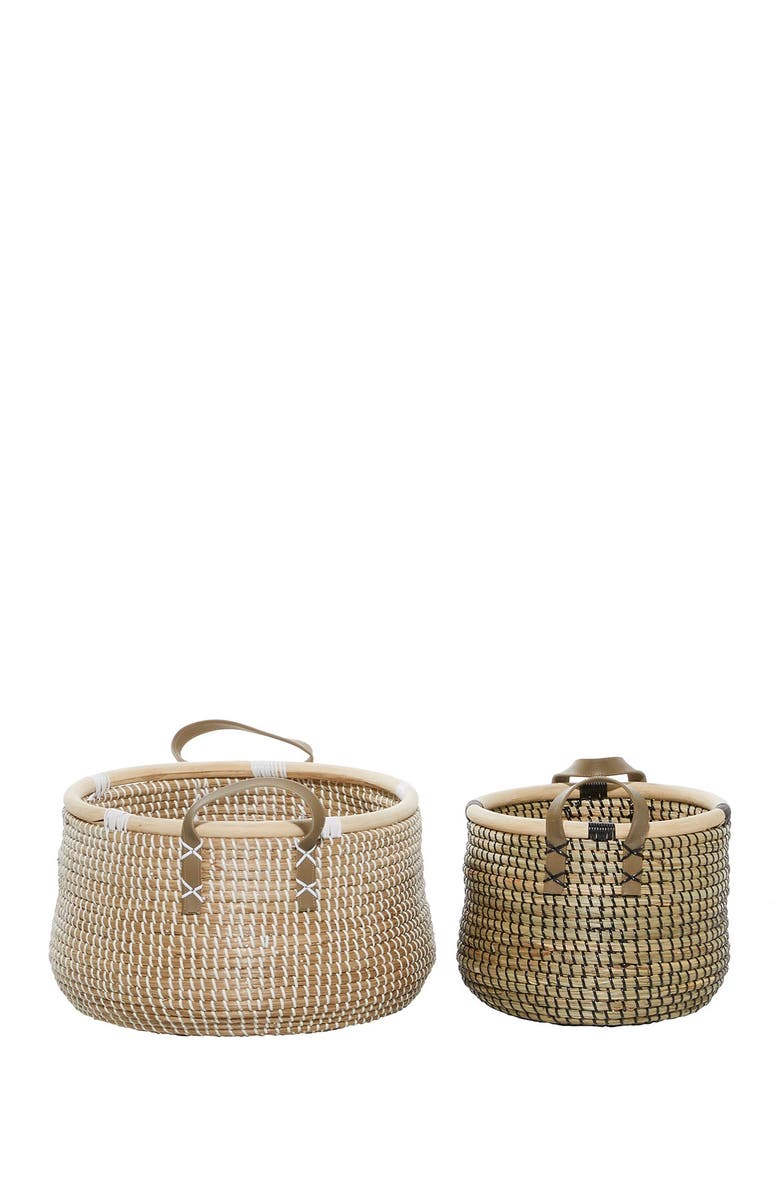 GINGER BIRCH STUDIO Brown Banana Leaf Contemporary Storage Basket with Handles - Set of 2, Alternate, color, Brown