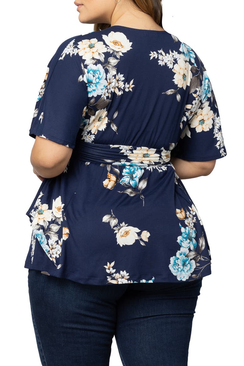 Encore Print Faux Wrap Top, Alternate, color, NAVY FLORAL PRINT