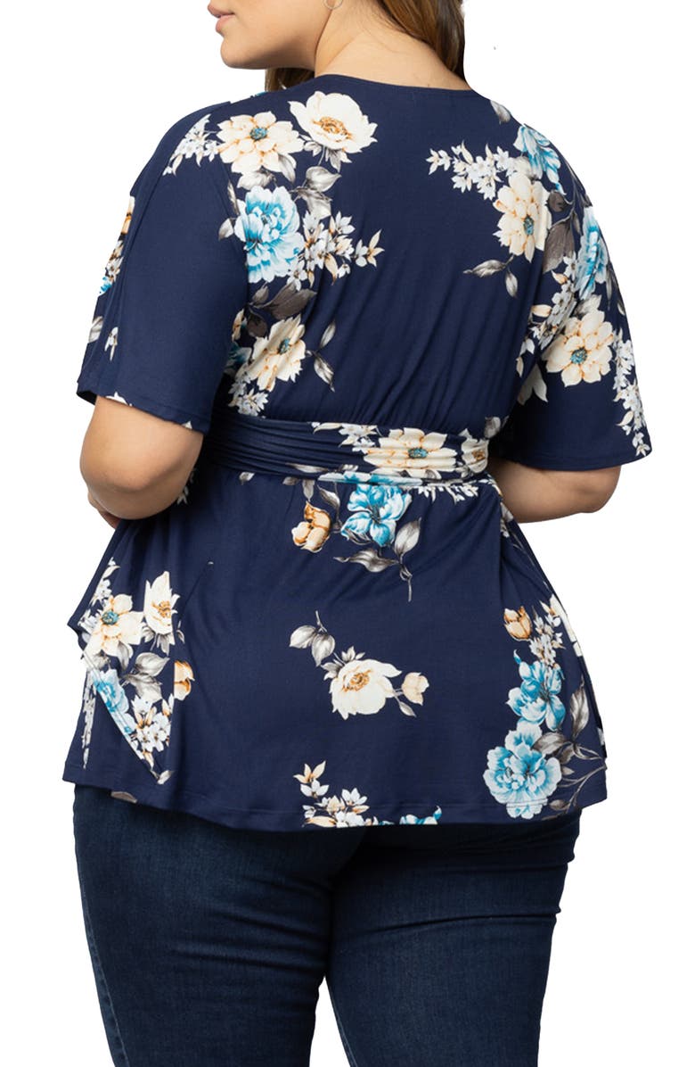 Kiyonna Encore Print Faux Wrap Top, Alternate, color, Navy Floral Print