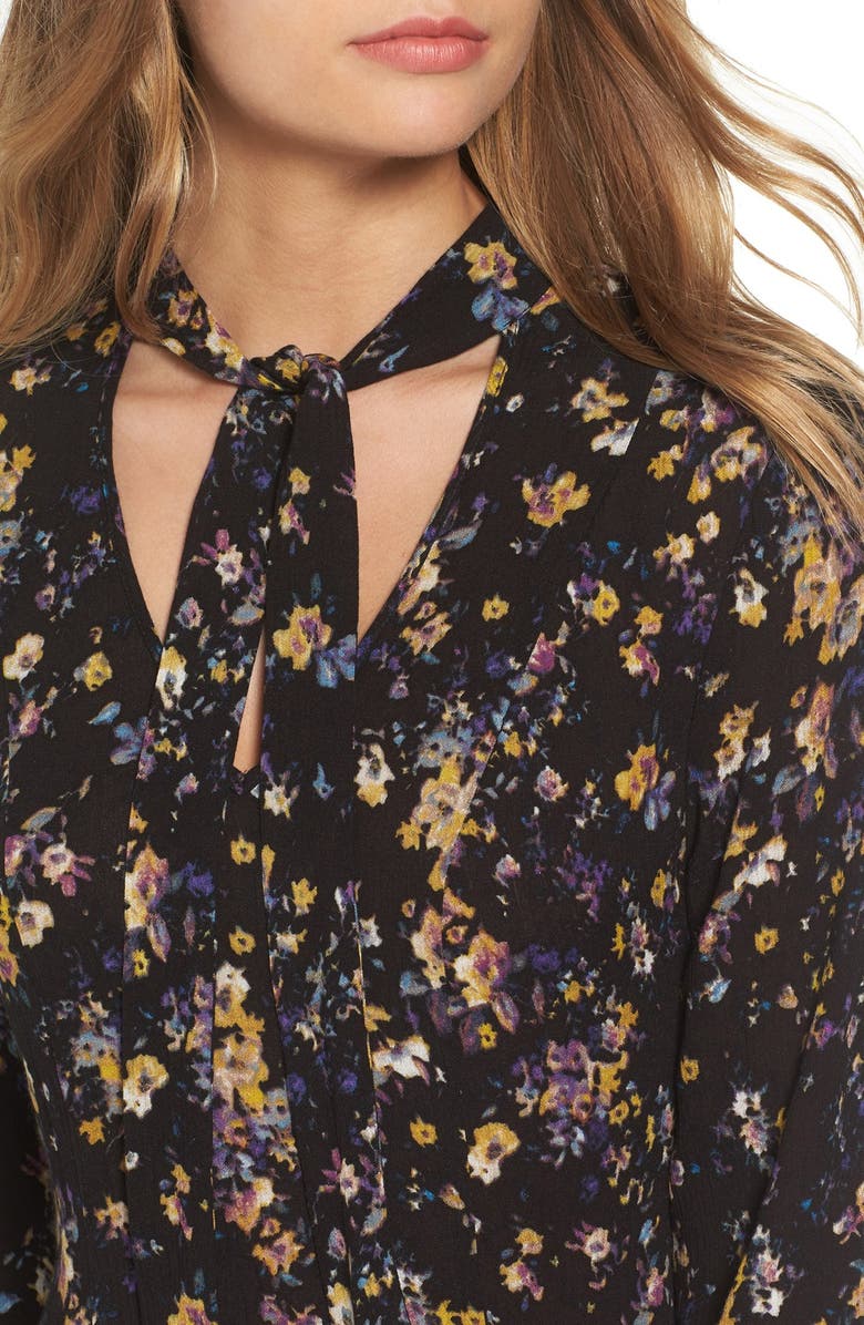 Way-In Tie Neck Floral Print Dress, Alternate, color, 