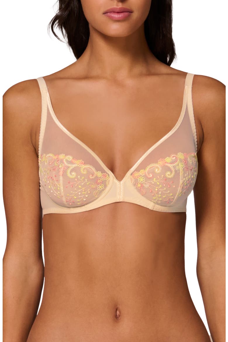 Delice Sheer Underwire Plunge Bra, Main, color, PAMPA