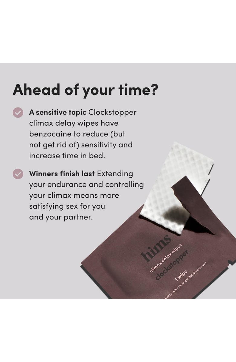 HIMS & HERS Clockstopper Climax Delay Wipes Benzocaine Formula, Sensitivity Reducing, Long Lasting Pleasure, Alternate, color, Beige