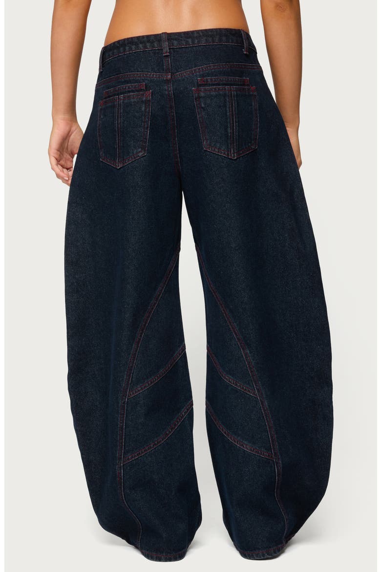 Double Pocket Low Rise Barrel Leg Jeans, Alternate, color, DARK-BLUE