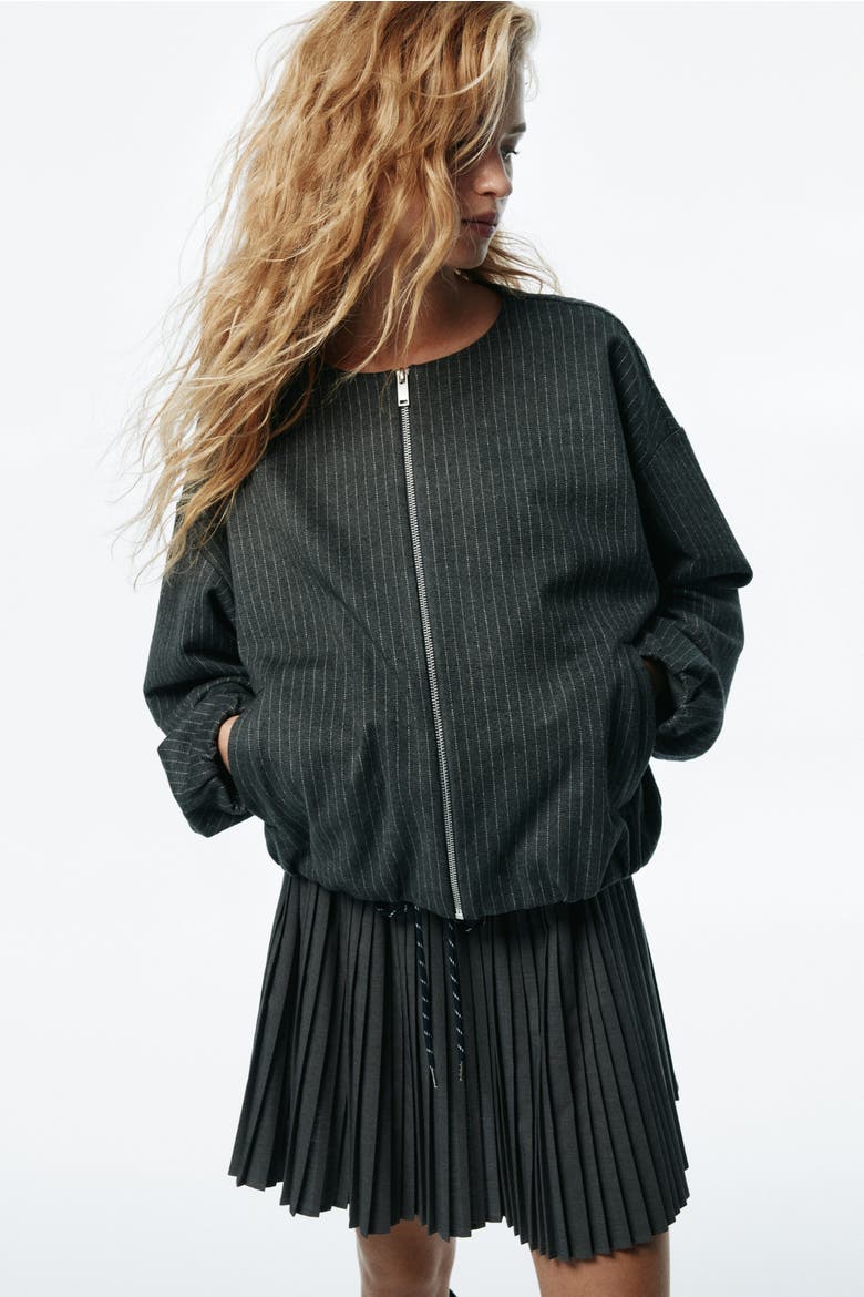 Oversized Jersey Jacket, Alternate, color, Gray melange/pinstriped