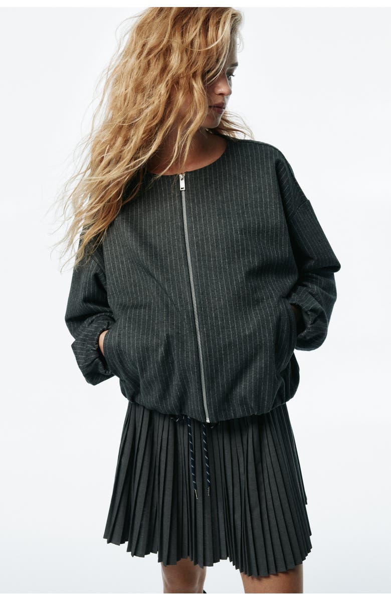H&M Oversized Jersey Jacket, Alternate, color, Gray Melange/Pinstriped
