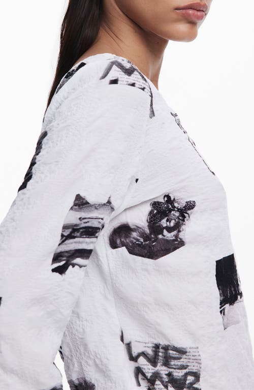 Desigual Textured Graphic Top In White