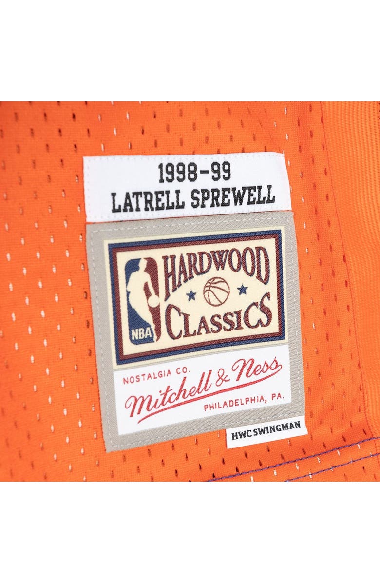 Mitchell & Ness Men's Mitchell & Ness Latrell Sprewell Blue/Orange New York Knicks Hardwood Classics 1998/99 Split Swingman Jersey, Alternate, color, 