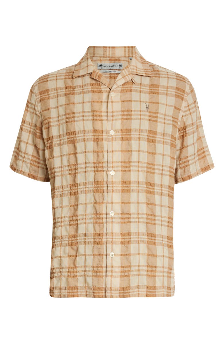 AllSaints Buddy Plaid Textured Camp Shirt, Alternate, color, Faded Taupe