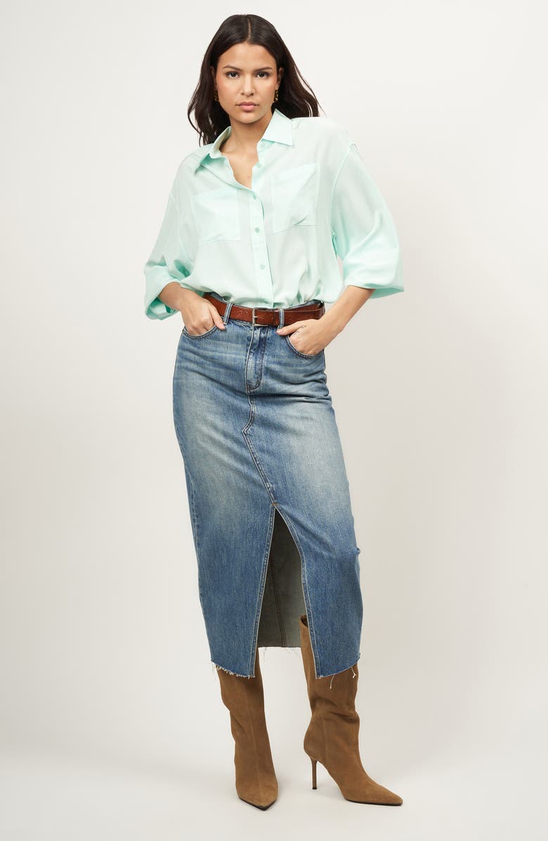 Equipment Oty Oversize Silk Button-Up Shirt, Alternate, color, Blue Light