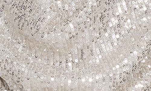 Eliza J Draped Neck Long Sleeve Sequin Jumpsuit In Silver
