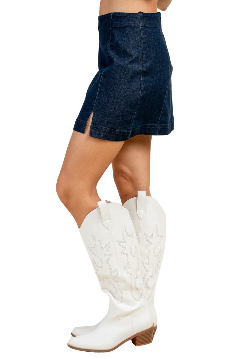Denim Side Slit Miniskirt, Alternate, color, DK DENIM