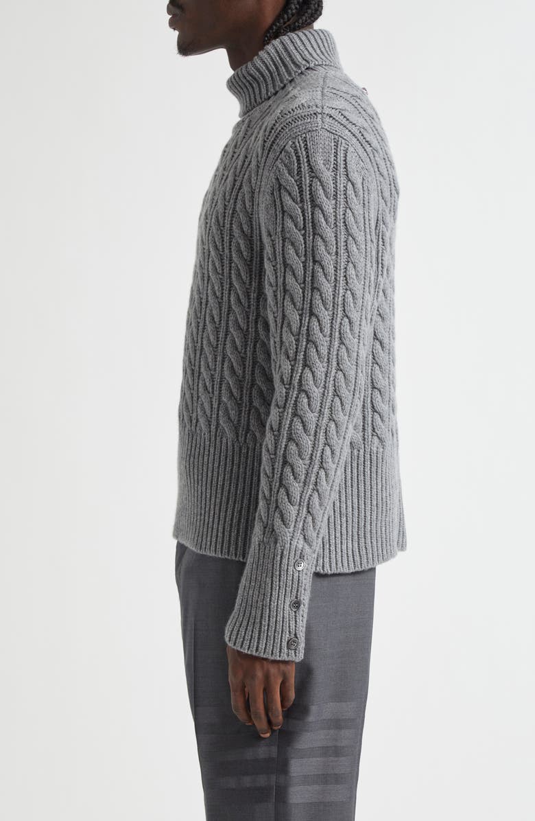 Thom Browne Classic Cable Knit Cashmere Turtleneck Sweater, Alternate, color, Light Grey