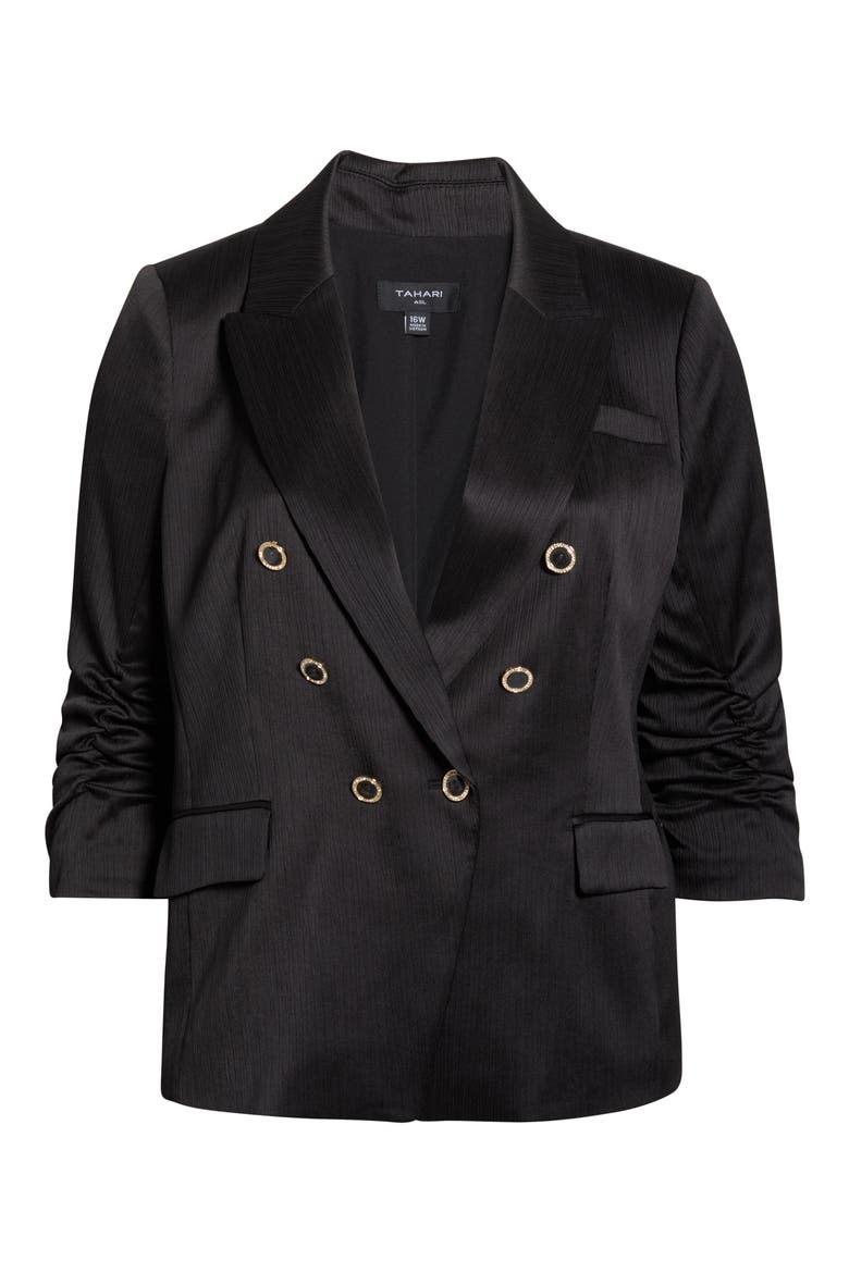 Crinkle Satin Faux Double Breasted Jacket, Alternate, color, BLACK