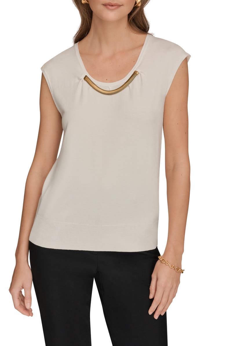 Donna Karan New York Coil Cap Sleeve Sweater, Main, color, Cream